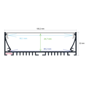Perfil LED de superficie con opción colgante de 100,2 mm x 32 mm