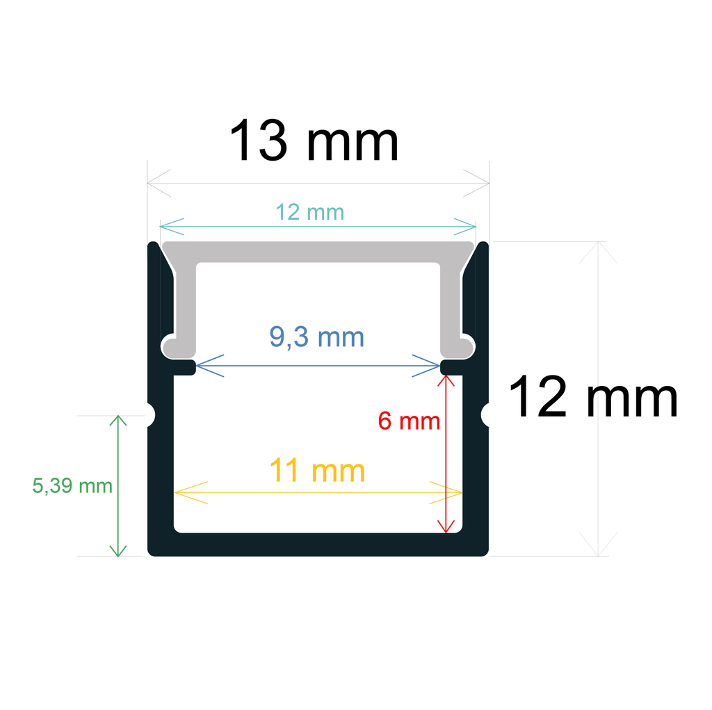 Perfil LED de superficie 13 mm x 12 mm
