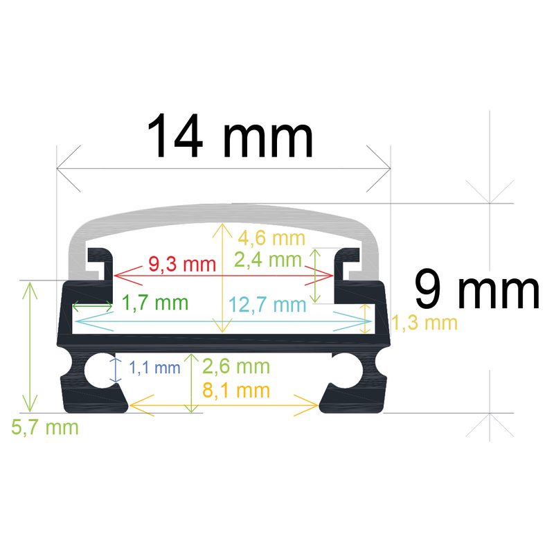 Perfil LED de superficie de 14 mm x 9 mm