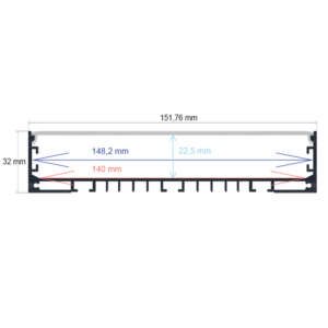 Perfil LED de superficie con opción colgante de 151,76 mm x 32 mm