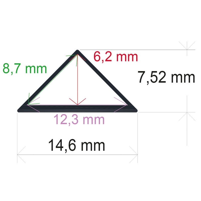 Perfil LED triangular de 14,57 mm x 7,4 mm