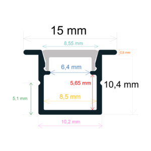 Perfil LED para empotrar 15 mm x 10,4 mm
