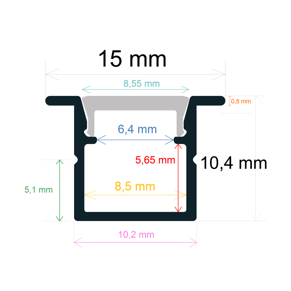 Perfil LED para empotrar 15 mm x 10,4 mm
