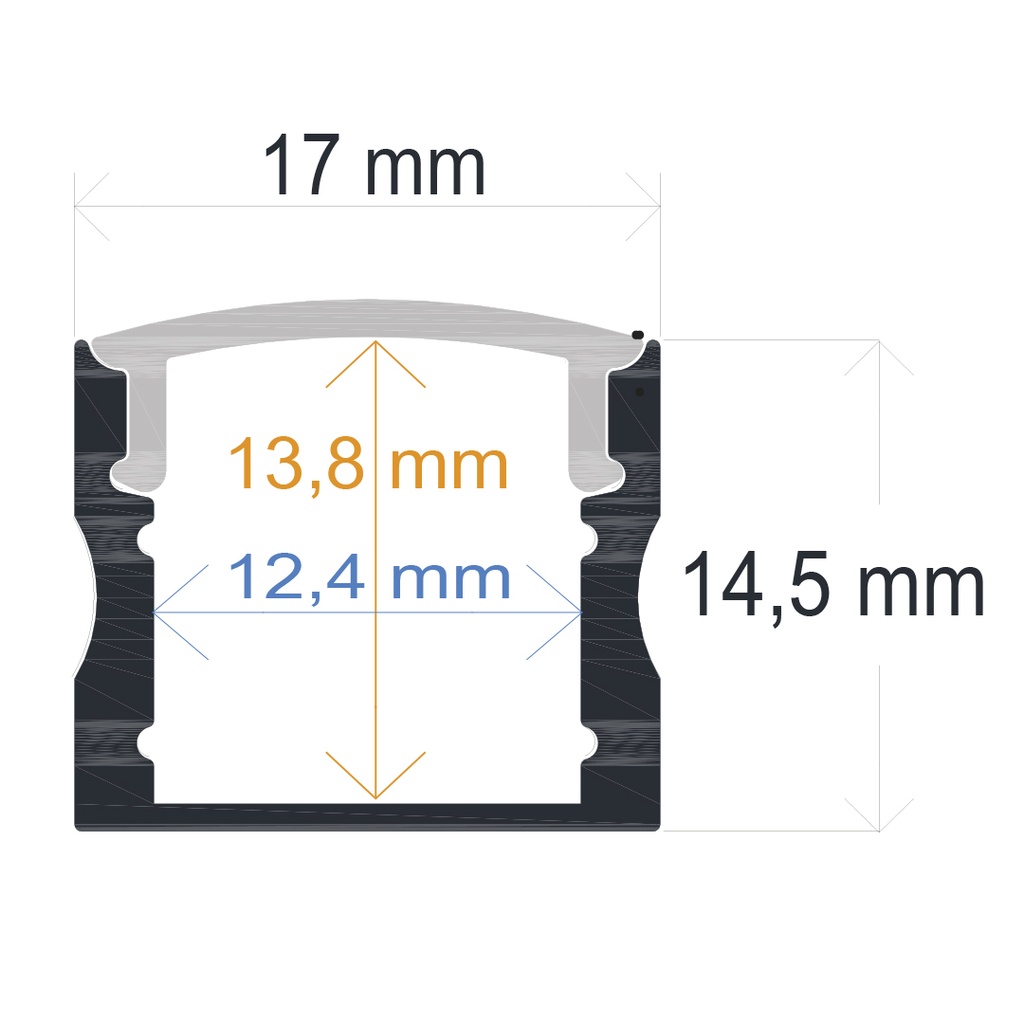 Perfil LED de superficie de 17 mm x 14,5 mm