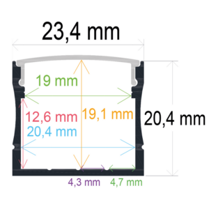 Perfil LED de superficie de 23,4 mm x 20,4 mm