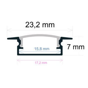 Perfil LED de empotrar de 23,2 mm x 7 mm