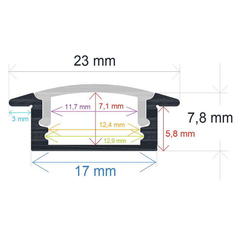 Perfil LED empotrable de 23 mm x 7,8 mm