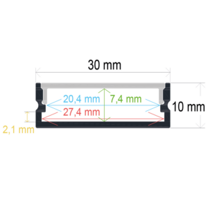 Perfil LED de superficie de 30 mm x 10 mm