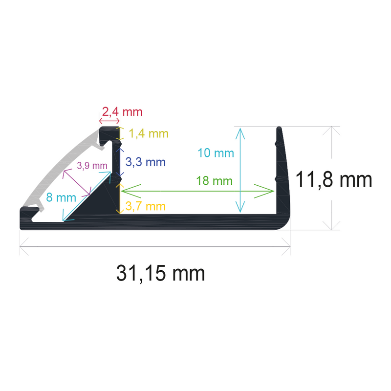 Perfil LED para muebles de 31,15 mm x 11,8 mm