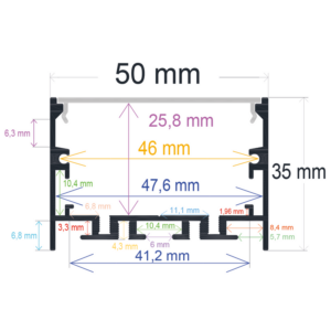 Perfil LED de superficie blanco con opción colgante de 50 mm x 35 mm