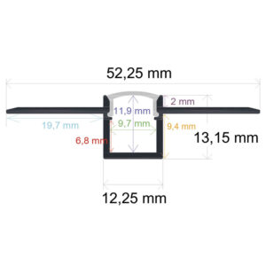 Perfil LED flexible para empotrar en una obra de 52,25 mm x 13,15 mm
