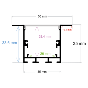 Perfil LED para empotrar o colgar de 56 mm x 35 mm
