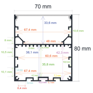 Perfil LED colgante de 70 mm x 80 mm
