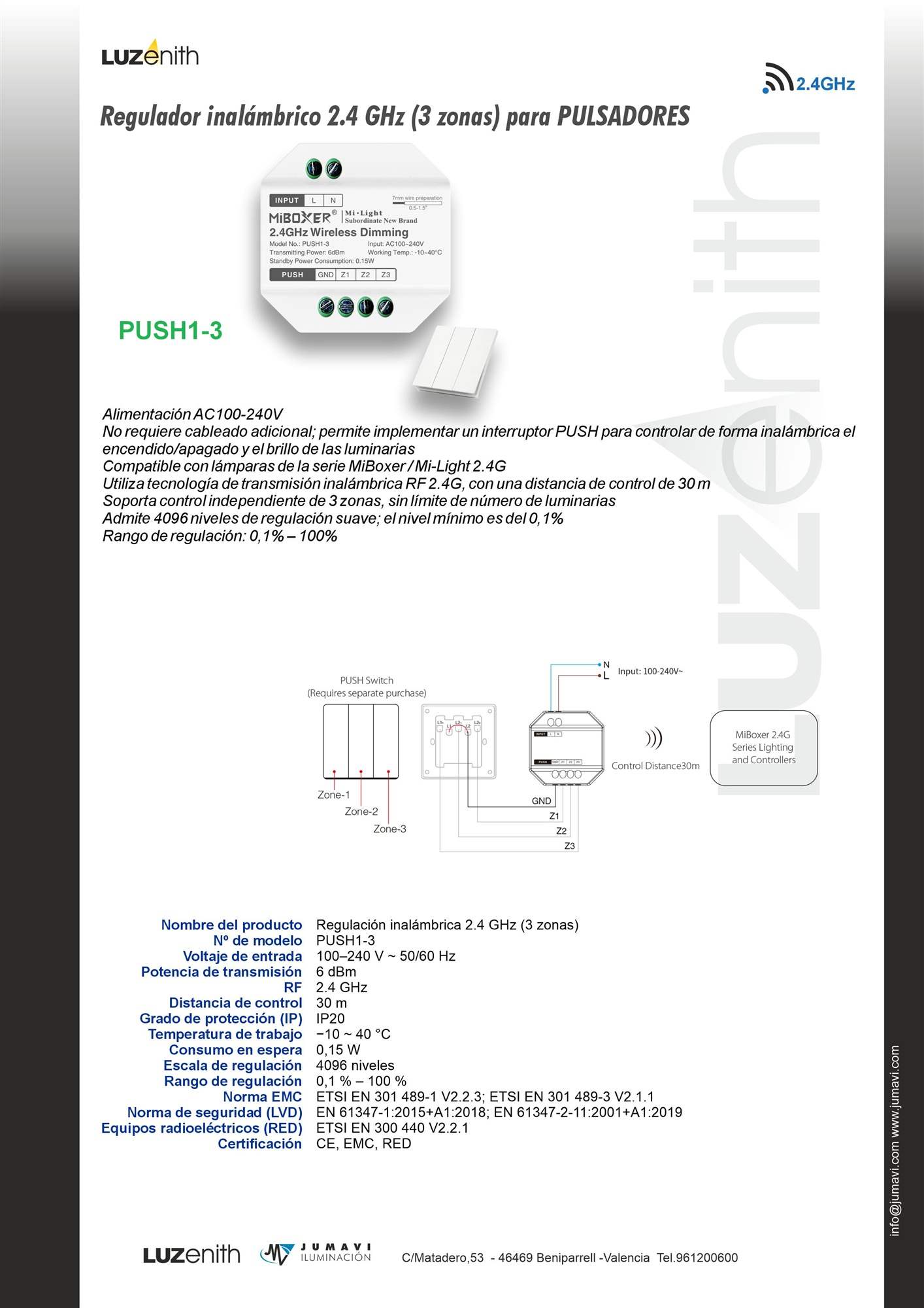 Ficha técnica de CT/RF-MBPUSH1-3