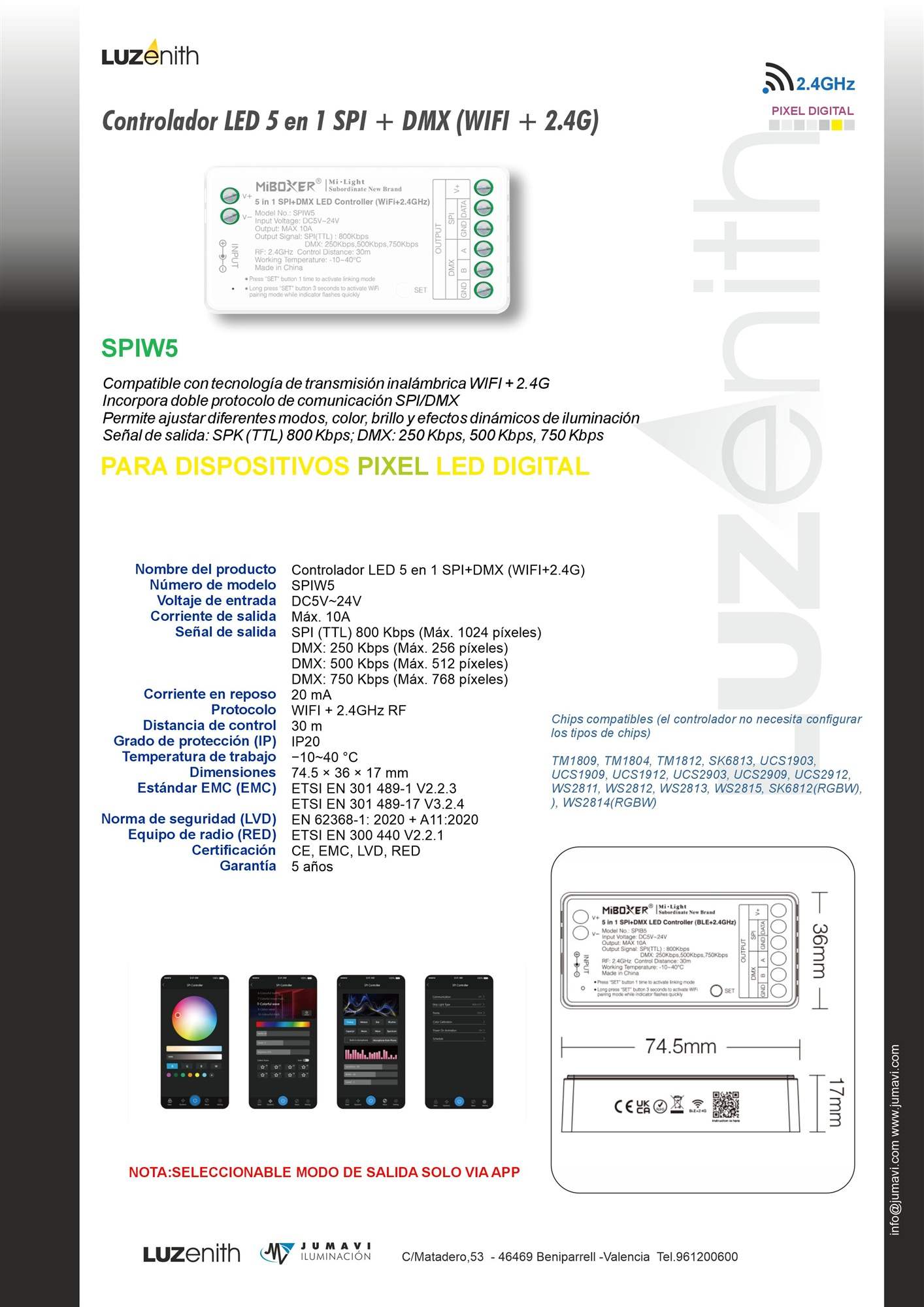 Ficha técnica de CT/RF-MBSPIW5