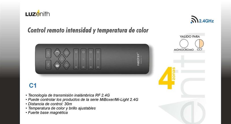 CT/RF-MBC1 · Mando 4 zonas (brillo y temperatura de color)