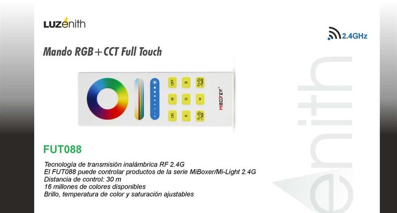 CT/RF-MBFUT088 · Mando táctil 1 zona (RGB, RGBW y RGB+CCT)