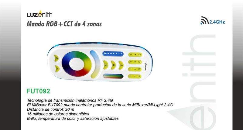 CT/RF-MB FUT092 · Mando táctil 4 zonas (RGB, RGBW y RGB+CCT)