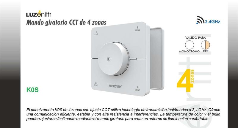 CT/RF-MBK0S · Panel de 4 zonas con ajuste CCT