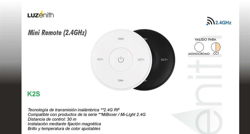 CT/RF-MBK2S-B · Mando redondo de botones (monocolor y CCT)