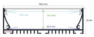PF/i10032 · Perfil LED de superficie con opción colgante de 100,2 mm x 32 mm