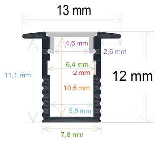 PF/i1312 · Perfil LED empotrable de 13 mm x 12 mm