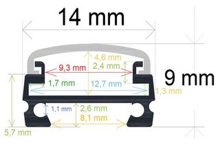 PF/i1409 · Perfil LED de superficie de 14 mm x 9 mm
