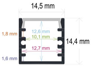PF/i1414 · Perfil LED de superficie de 14,5 mm x 14,4 mm