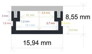 PF/i1609 · Perfil LED empotrable en el suelo de interiores de 15,94 mm x 8,55 mm