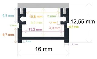 PF/i1613 · Perfil LED empotrable en el suelo de interiores de 16 mm x 12,55 mm