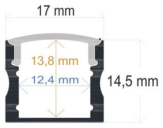 PF/i17142 · Perfil LED NEGRO de superficie de 17 mm x 14,5 mm