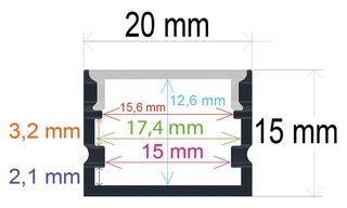 PF/i2015 · Perfil LED de superficie de 20 mm x 15 mm