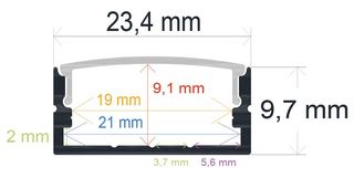 PF/i2310 · Perfil LED de superficie de 23,4 mm x 9,7 mm