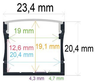 PF/i2320 · Perfil LED de superficie de 23,4 mm x 20,4 mm