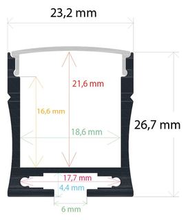 PF/i2327 · Perfil LED de superficie con opción colgante de 23,2 mm x 26,7 mm
