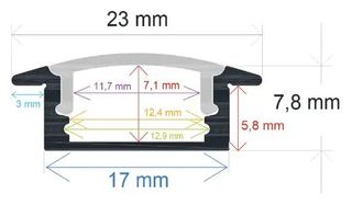 PF/i25082 · Perfil LED NEGRO empotrable de 23 mm x 7,8 mm