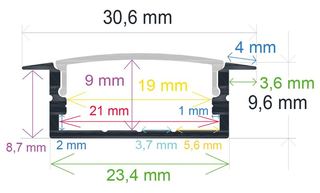 PF/i3010 · Perfil LED empotrable de 30,6 mm x 9,6 mm