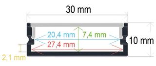 PF/i3011 · Perfil LED de superficie de 30 mm x 10 mm