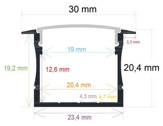 PF/i3020 · Perfil LED para empotrar de 30 mm x 20,4 mm