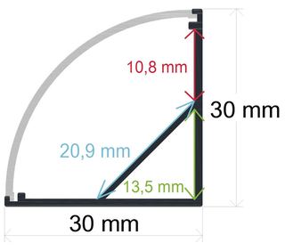 PF/i3030 · Perfil LED de esquina con el difusor curvo de 30 mm x 30 mm