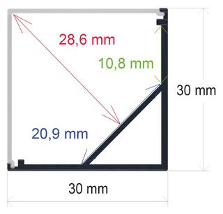 PF/i3031 · Perfil LED de esquina con el difusor en ángulo recto de 30 mm x 30 mm