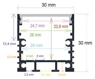 PF/i3032 · Perfil LED de superficie con opción colgante de 30 mm x 30 mm