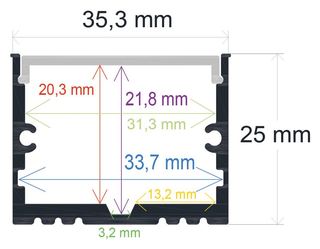 PF/i3525 · Perfil LED de superficie de 35,3 mm x 25 mm