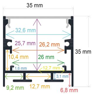 PF/i3535 · Perfil LED BLANCO de superficie con opción colgante de 35mm x 35 mm