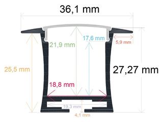 PF/i3627 · Perfil LED para empotrar en el techo de 36,1 mm x