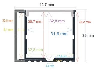PF/i4235 · Perfil LED de superficie con iluminación LATERAL y opción colgante de 42,7 mm x 35mm