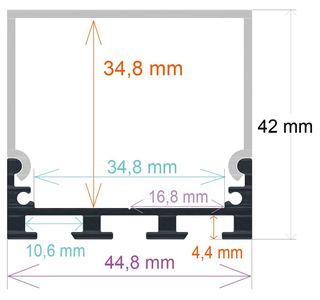 PF/i4542 · Perfil LED de superficie con opción colgante de 44,8 mm x 42 mm