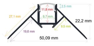 PF/i5022 · Perfil LED para empotrar en una esquina de 50,09 mm x 22,2 mm