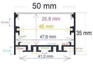PF/i5034 · Perfil LED BLANCO de superficie con opción colgante de 50 mm x 35 mm