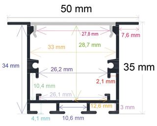 PF/i5035 · Perfil LED para empotrar en techos o paredes de 50 mm x 35 mm